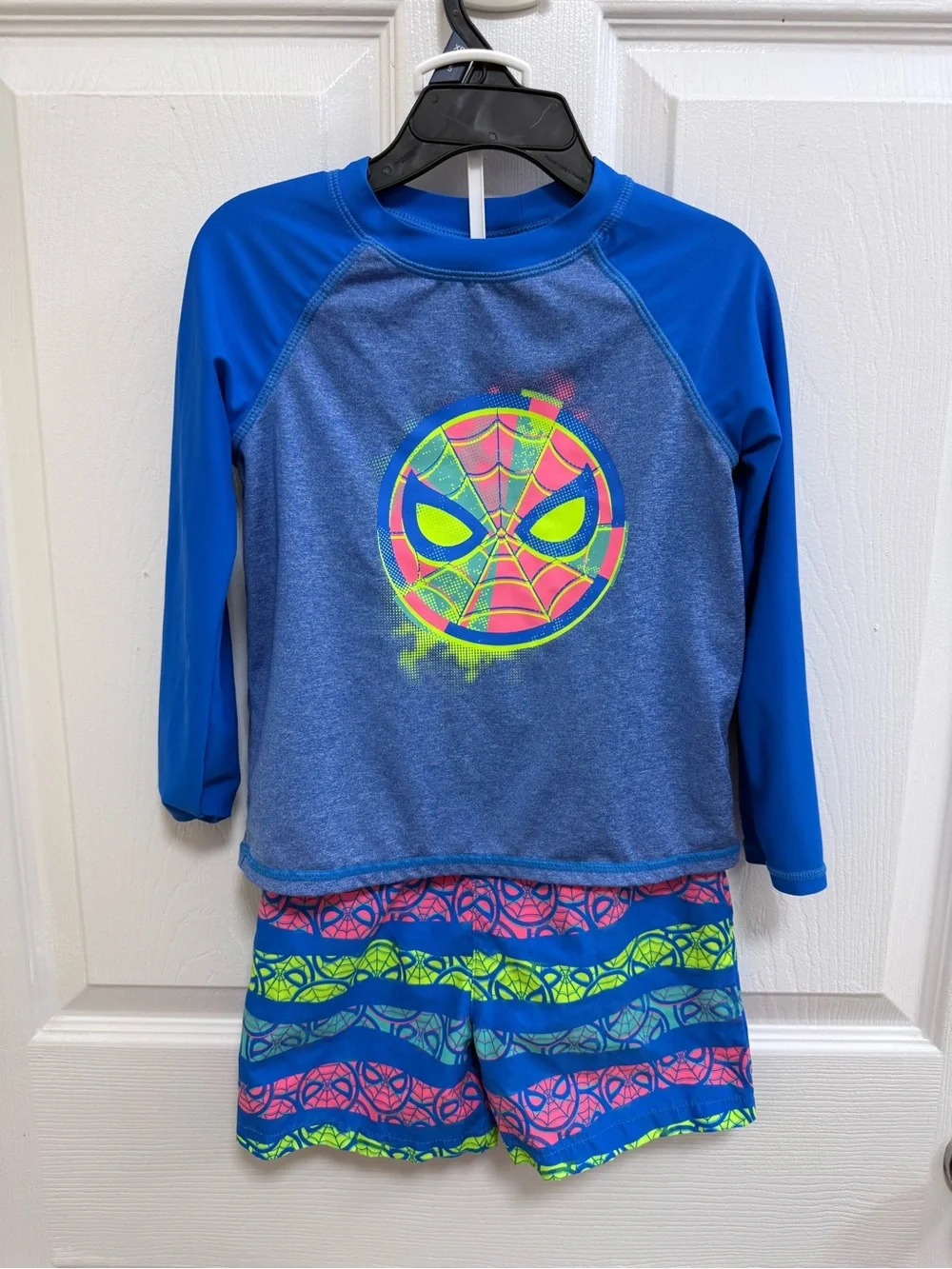 Kids Blue Spider Graphic Rash Guard Swim Set, Size 3T